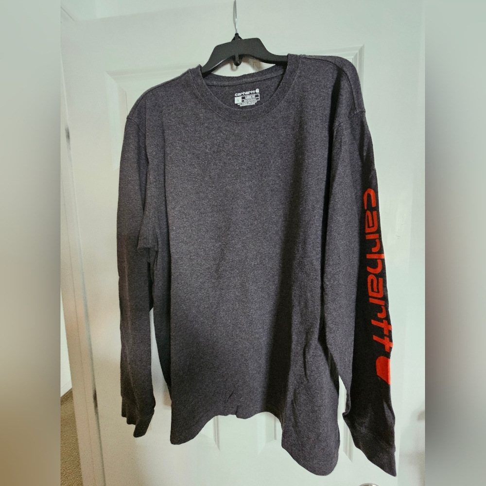 Carhartt Charcoal Long Sleeve with Red Sleeve Logo